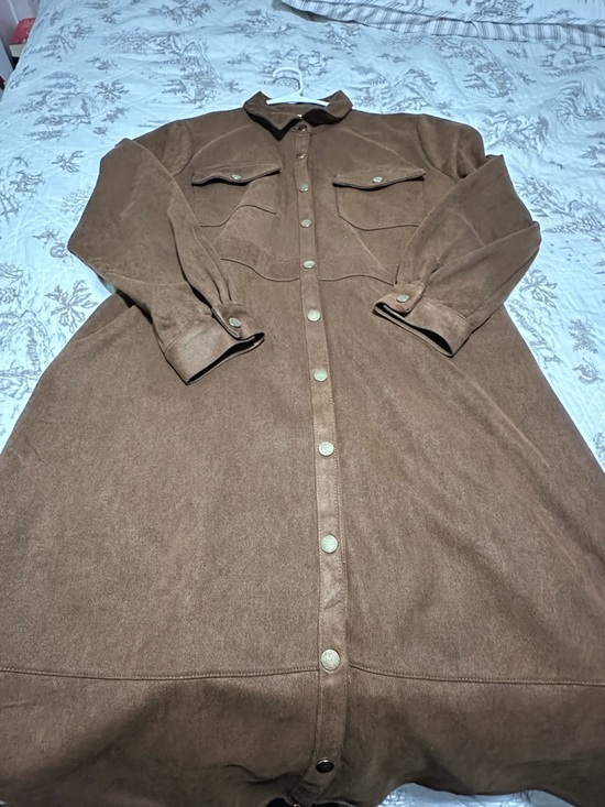 Spense Brown Suede-Look Button Jacket - Picture 5 of 15